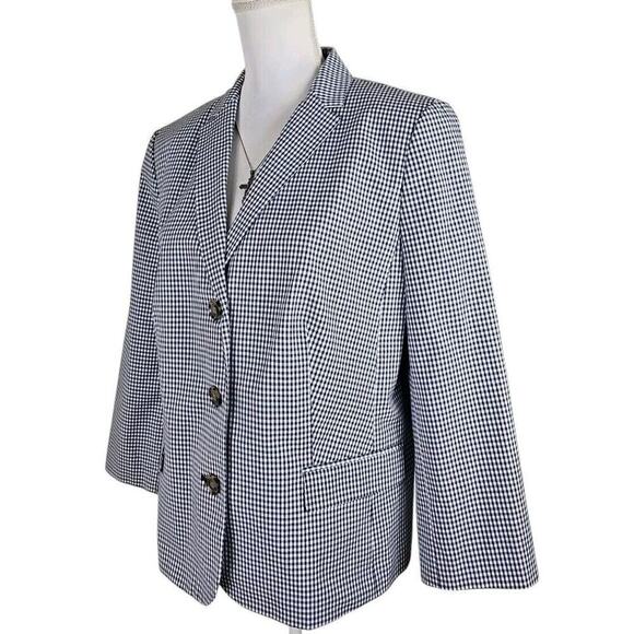 Talbots ~Woman Size 16~ White/Blue Pllaid Cotton Blend Blazer Jacket Lined NWOT. - Picture 5 of 14
